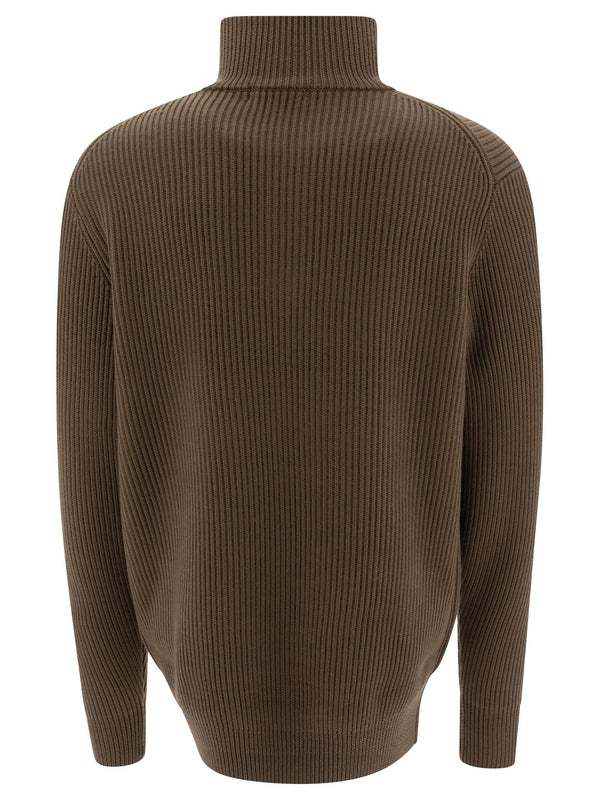 High Neck Half Zip Wool Sweater