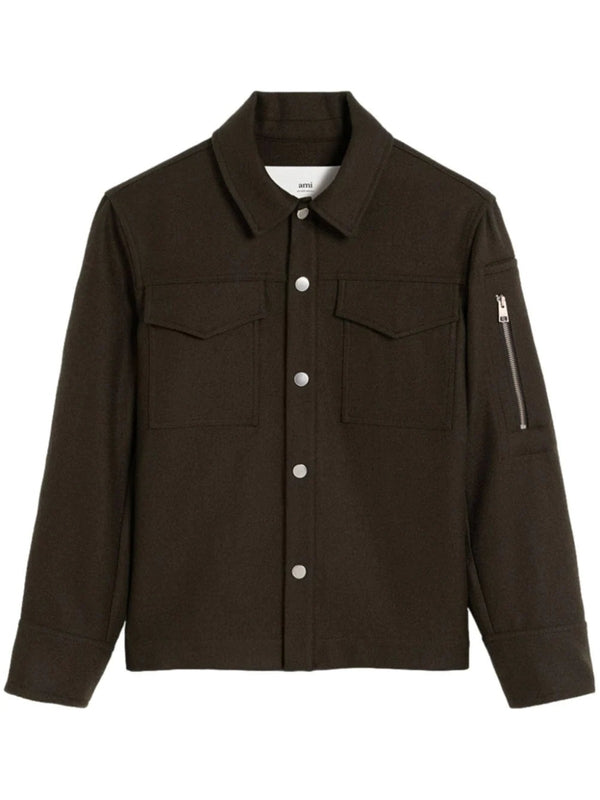 Zipper Detail Wool Shirt Jacket