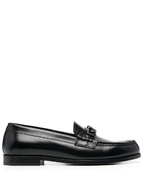 V Logo Black Chain Leather
  Loafers