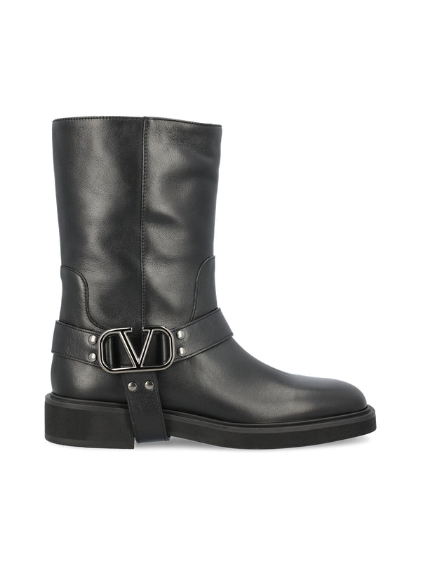 V Logo Leather Boots