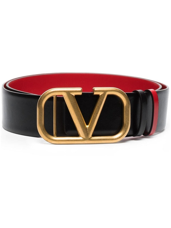 V Logo Leather Belt