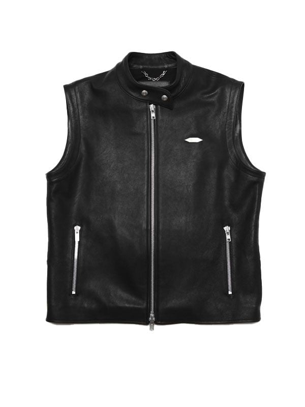 Silver Logo Decoration Leather Vest