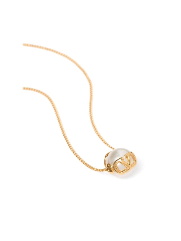 V Logo Pearl Pendant Necklace