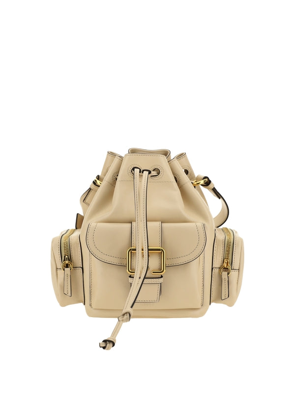 Camera Pocket Leather Bucket
  Bag