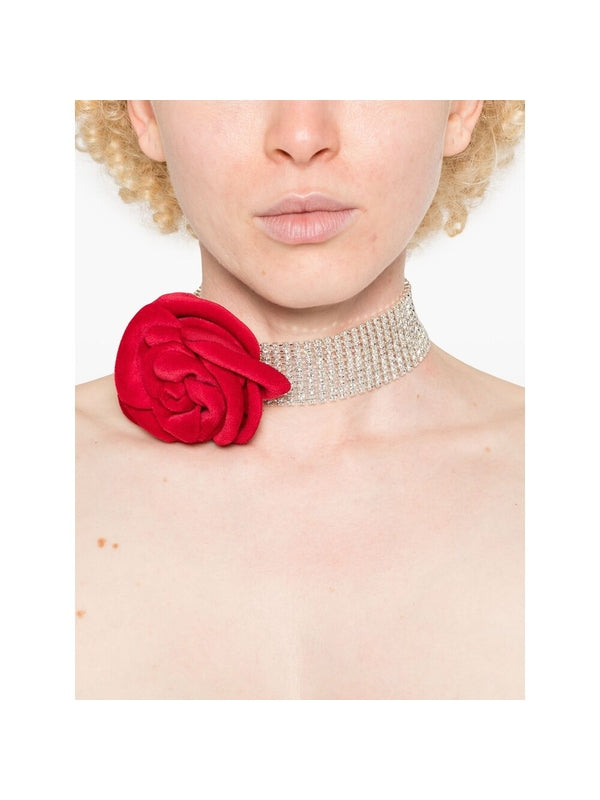 Rose Detail Rhinestone Choker Necklace