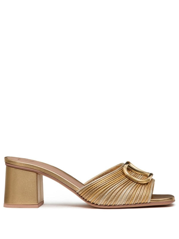 V Logo Metallic Leather Sandal
  Heel