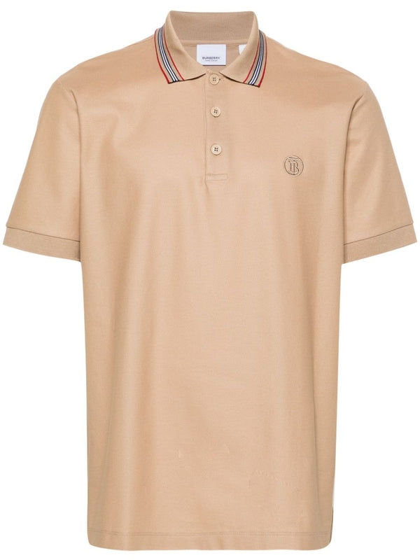 Stripe Detail Chest Logo Embroidery Cotton Polo Shirt