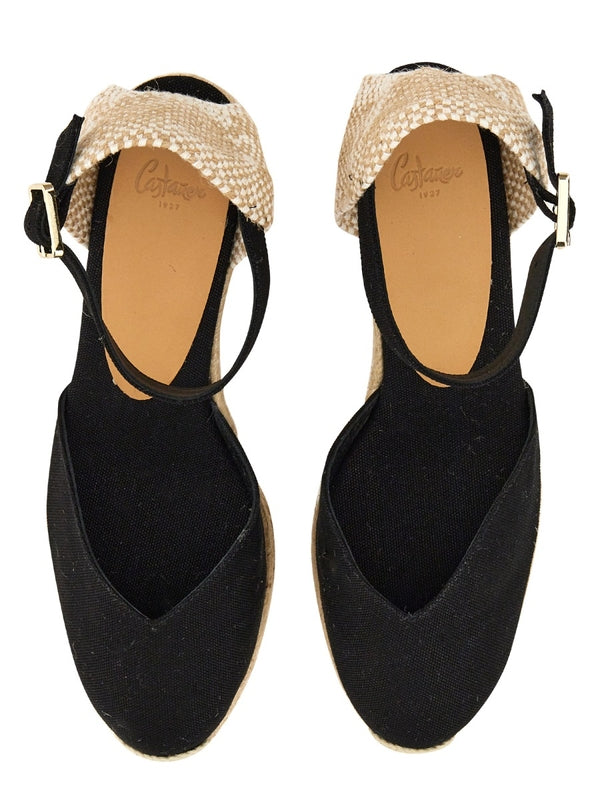 Castañer Black Beige Wedge Sandals