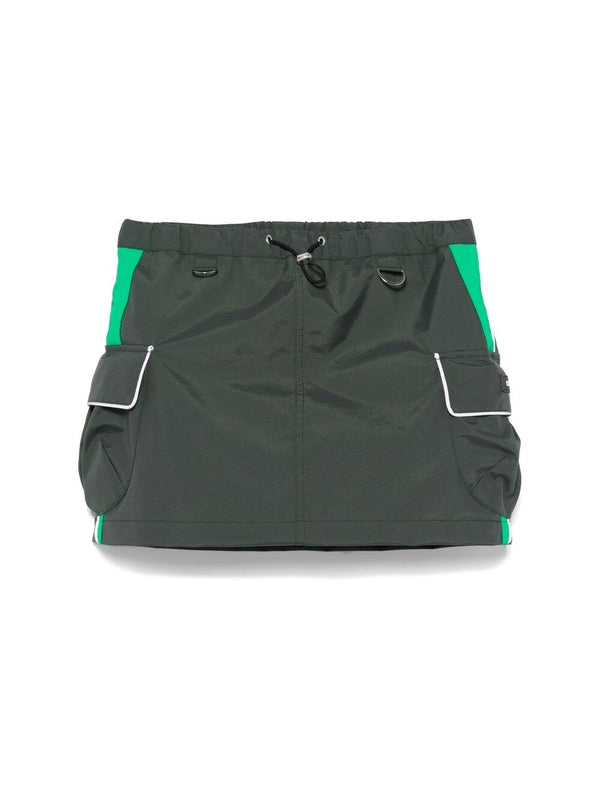 Logo Patch Drawstring Nylon Cargo Skirt