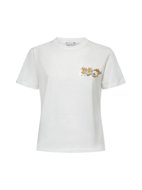 Pearl Detail Cotton Short Sleeve T-Shirt