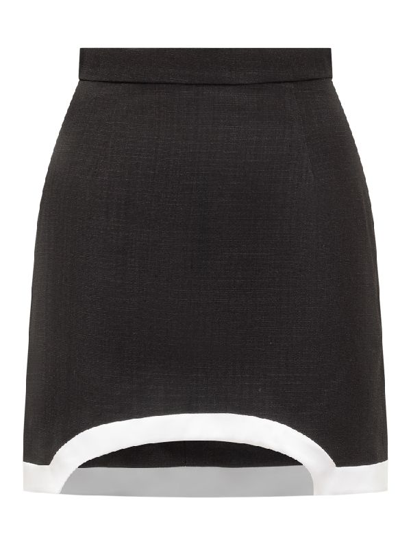 Curved Hem Viscose Linen Skirt