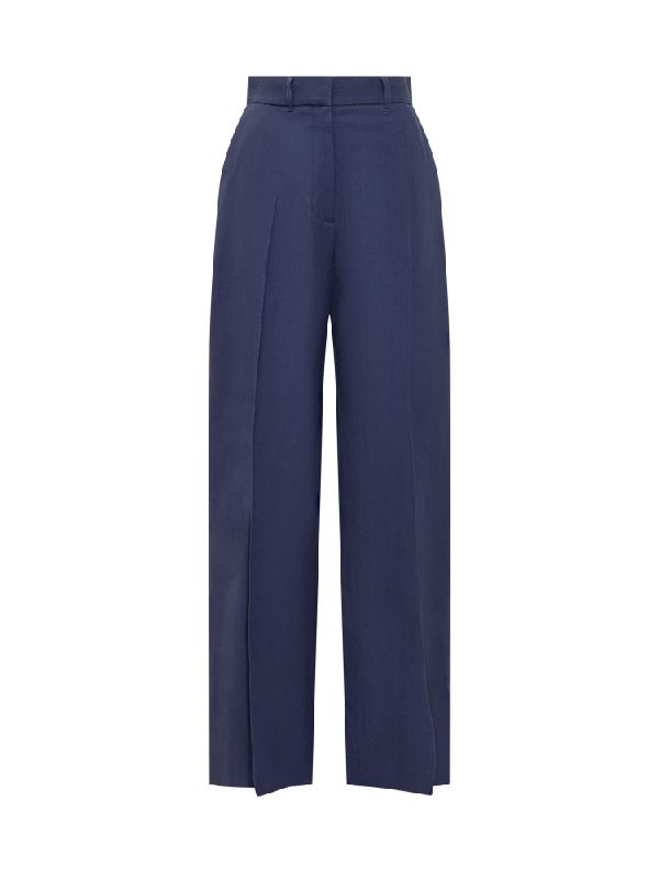 Navy High-Waist Wool Pants