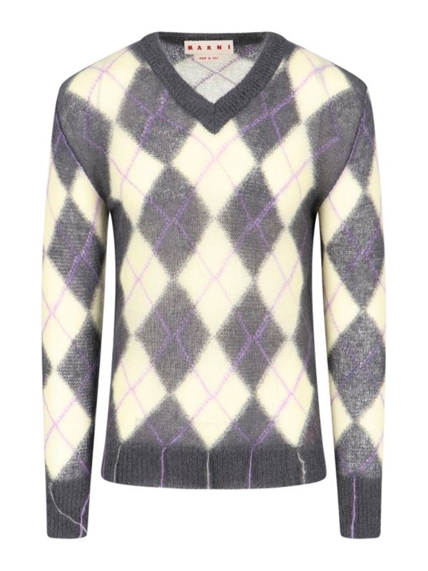 Argyle Pattern Mohair Sweater