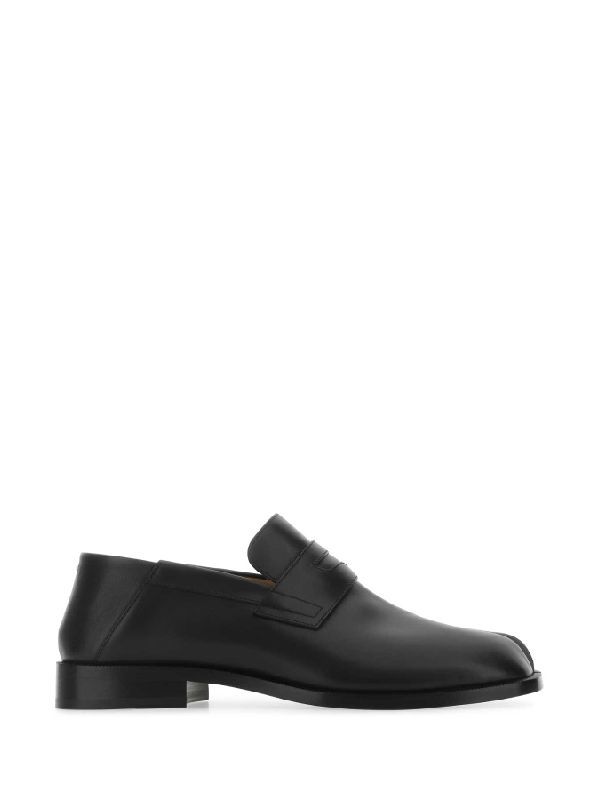 Black Leather Tabi Penny Loafers