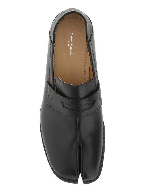 Black Leather Tabi Penny Loafers