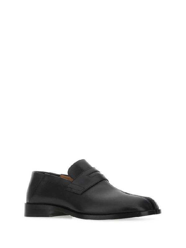 Black Leather Tabi Penny Loafers