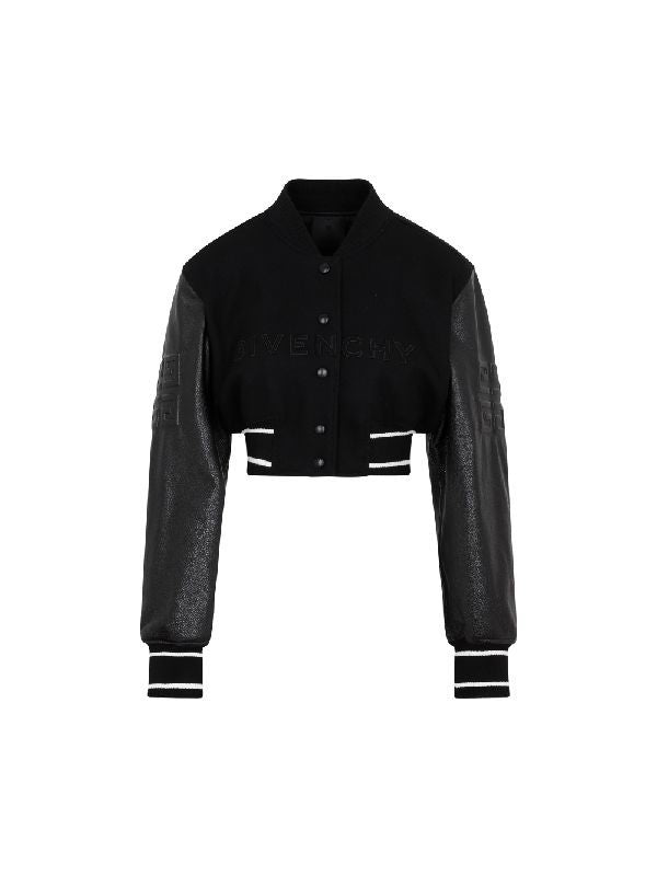 4G Logo Leather Wool Crop Varsity Jacket