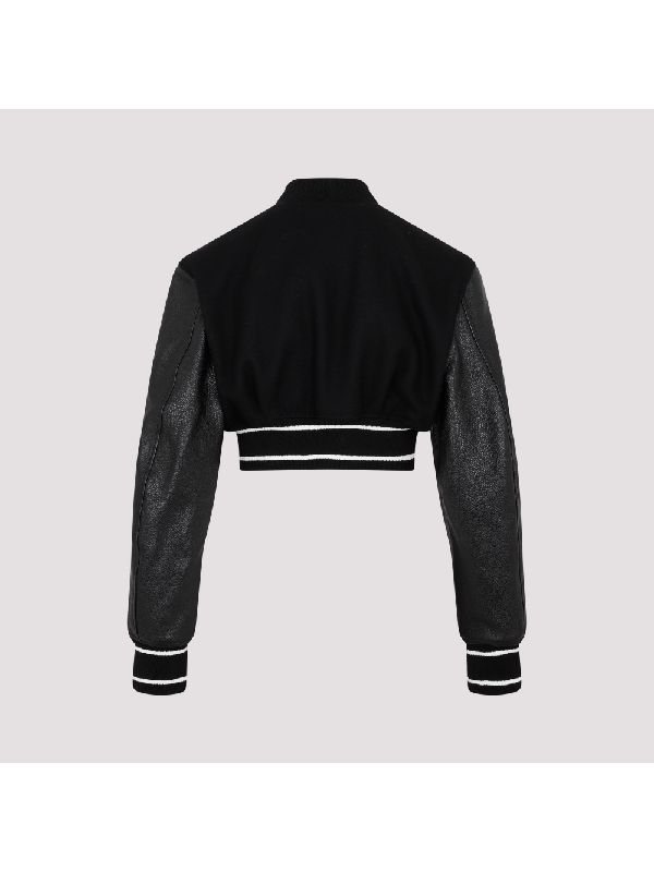 4G Logo Leather Wool Crop Varsity Jacket