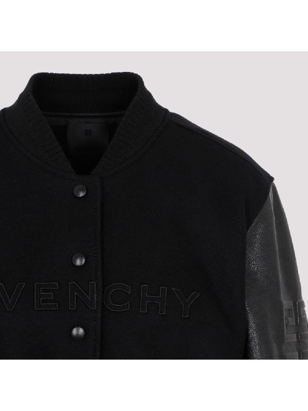 4G Logo Leather Wool Crop Varsity Jacket