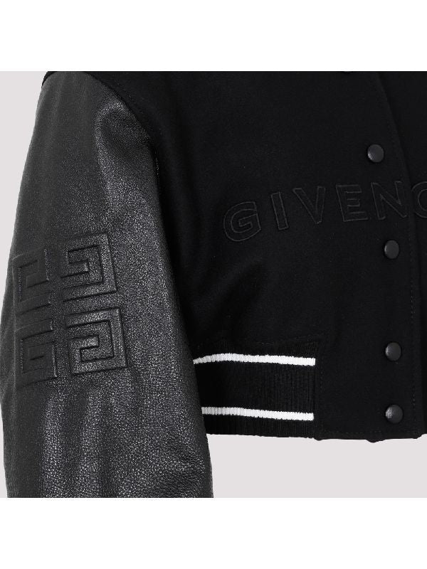 4G Logo Leather Wool Crop Varsity Jacket