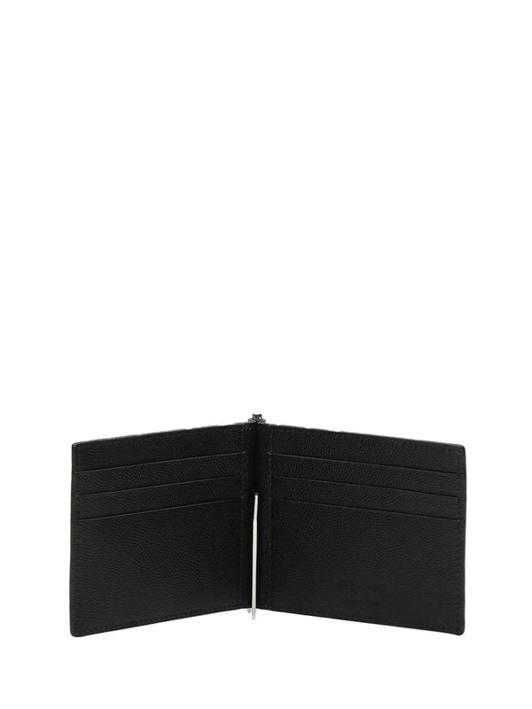 Logo Leather Money Clip Card Wallet