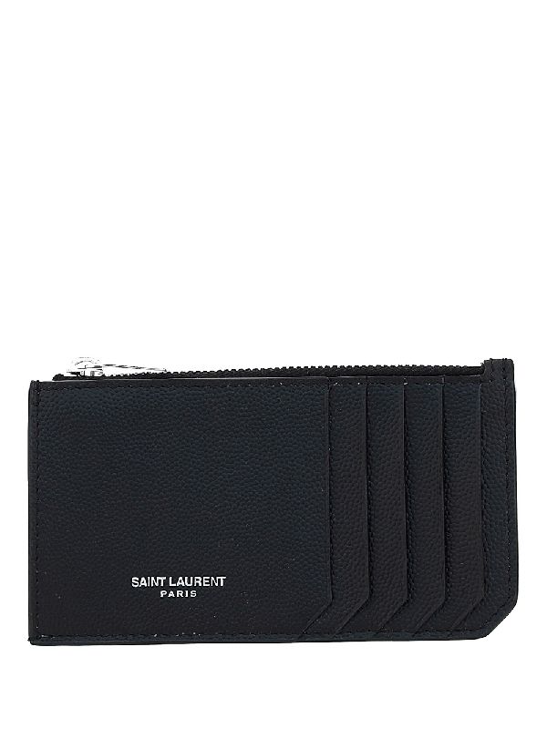 Black Leather Logo Zip Card Wallet