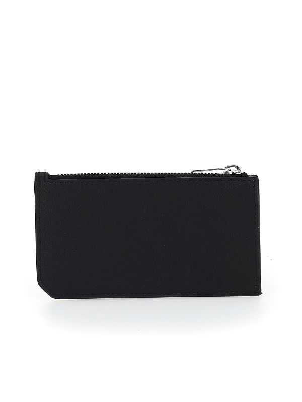 Black Leather Logo Zip Card Wallet