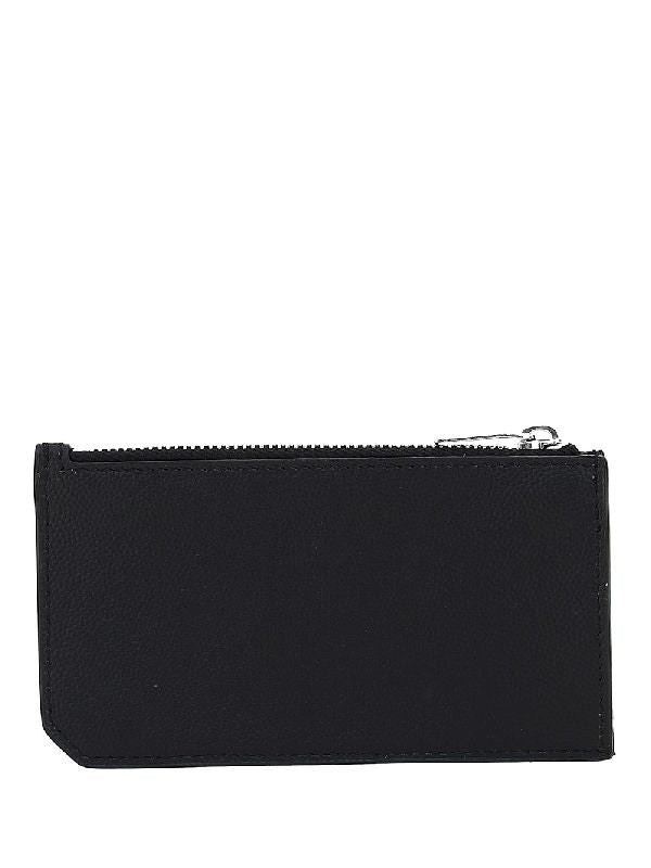 Black Leather Logo Zip Card Wallet