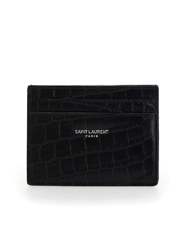 SAINT LAURENT - Croc Embossed Leather Logo Card Wallet - Jente