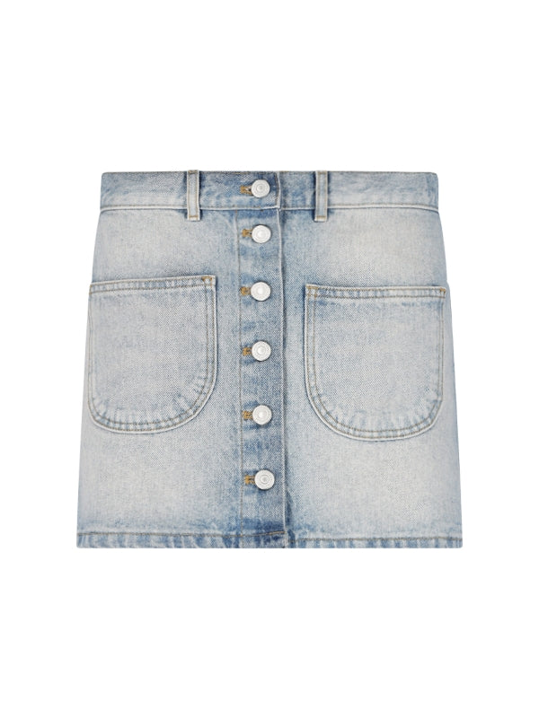 Logo Patch Pocket Multi-Button Denim
  Skirt