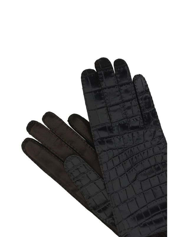 Logo Patch Crocodile Effect
  Leather Gloves