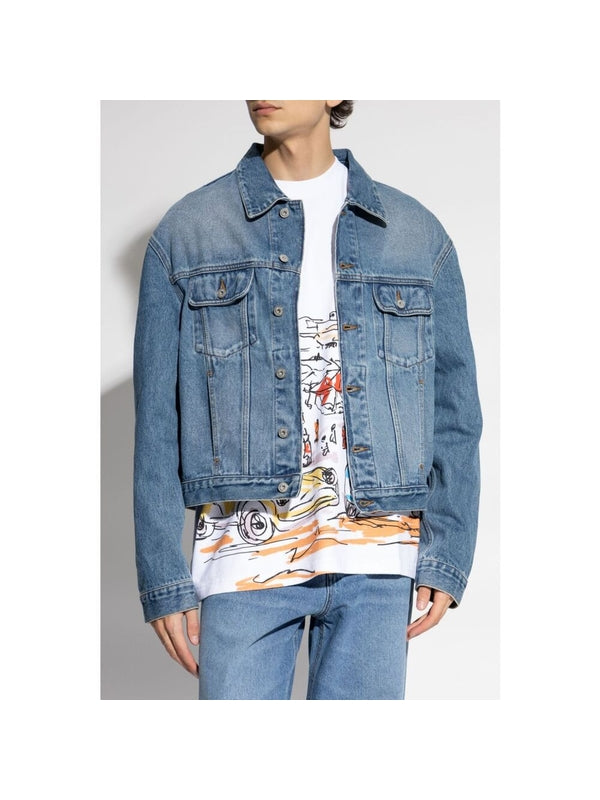 Back Leather Patch Denim Trucker Jacket