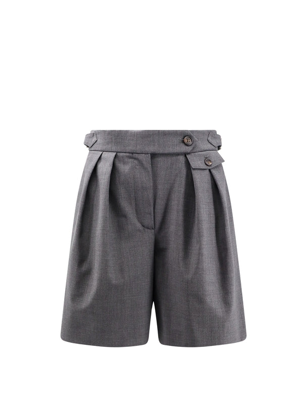 Wool Blend Pleats Bermuda Shorts