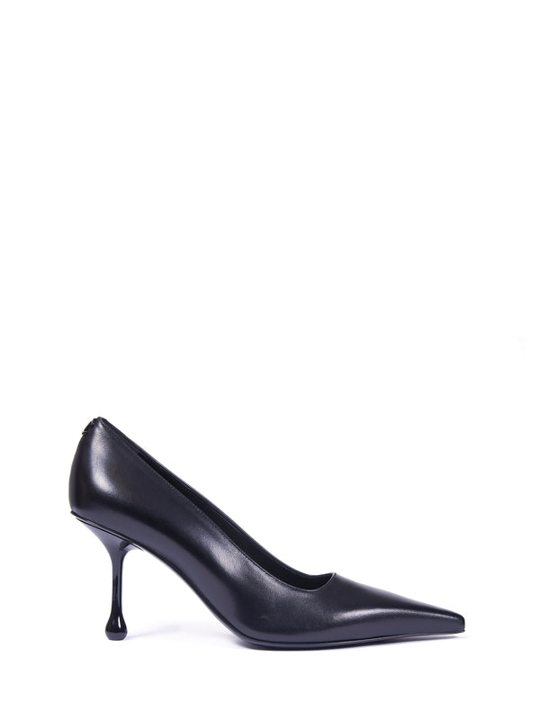 Back Logo Point Toe Leather Pumps