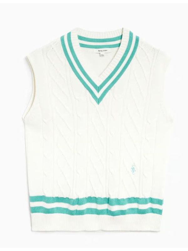 Logo Embroidered Cable Knit Vest