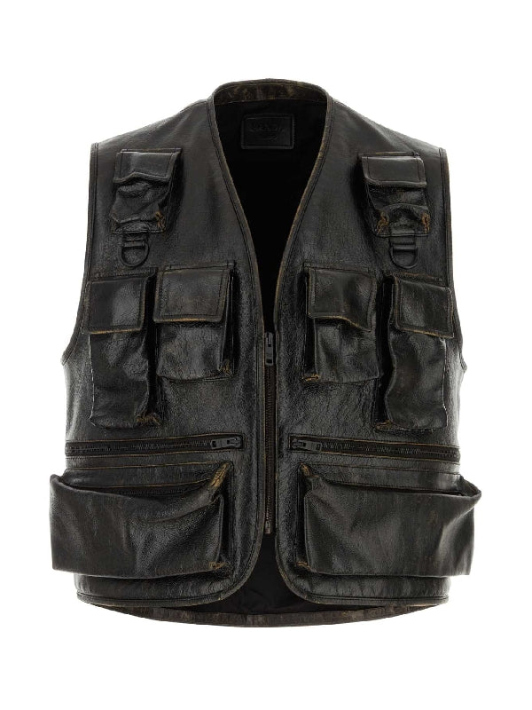 Back Triangle Logo Patch Leather Pocket
  Vest