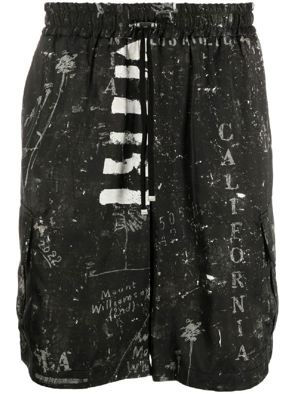 Stencil Pattern Cargo Bermuda Shorts