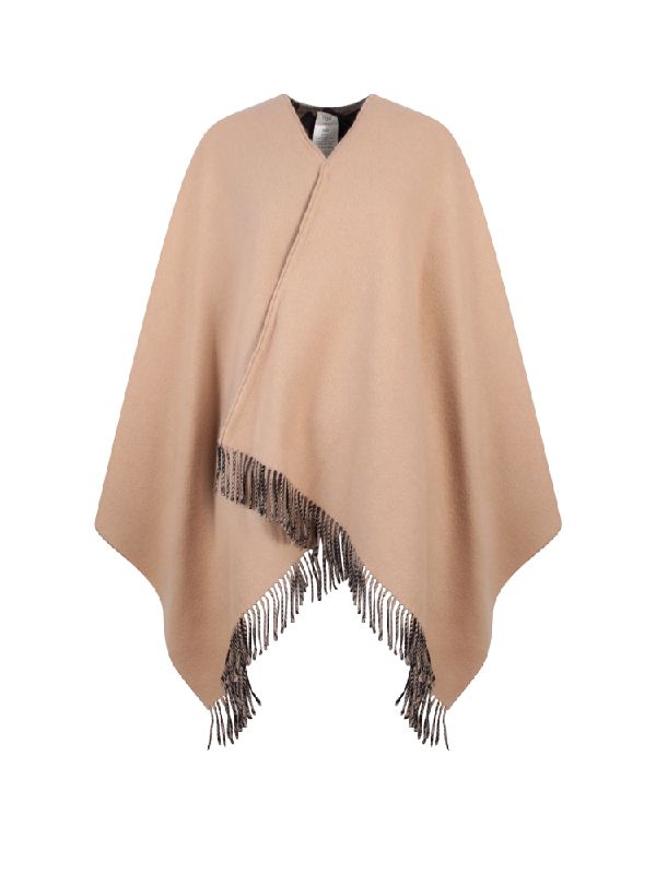 Beige Wool Cashmere Fringe Cape