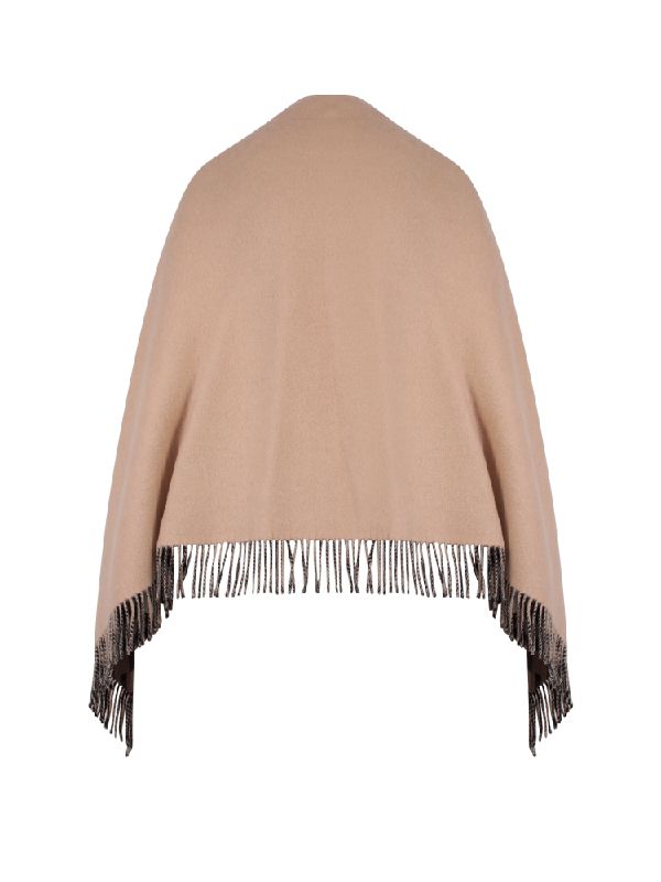 Beige Wool Cashmere Fringe Cape