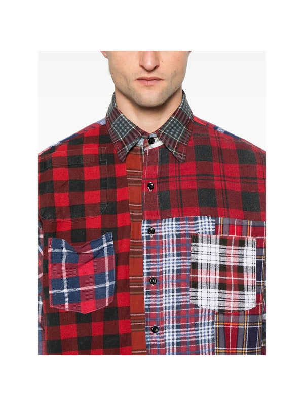 Patchwork Check Pattern Cotton
  Shirt