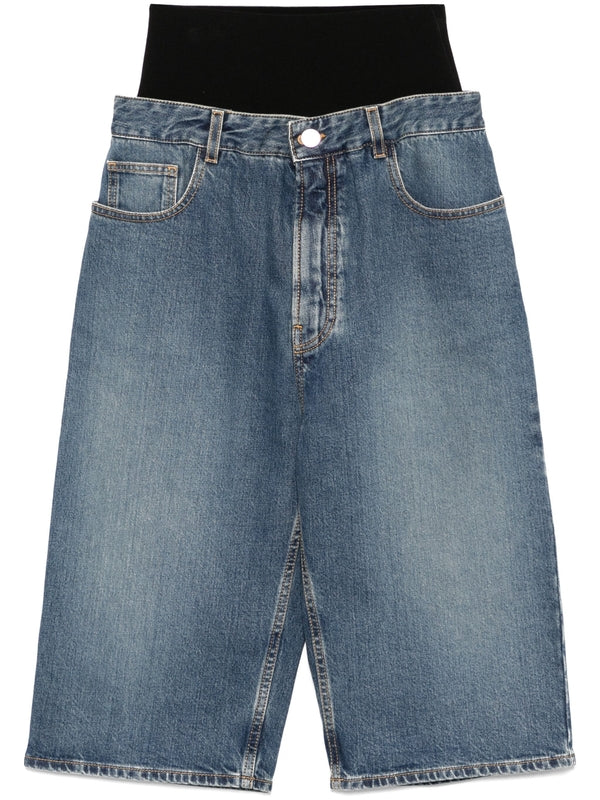 Waist-Banding Denim Bermuda Shorts