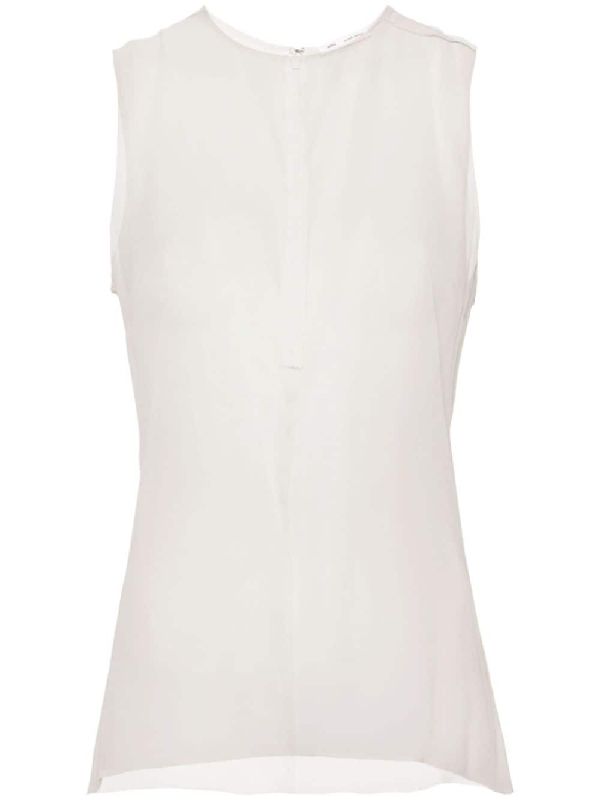 White Silk Sheer Sleeveless Top