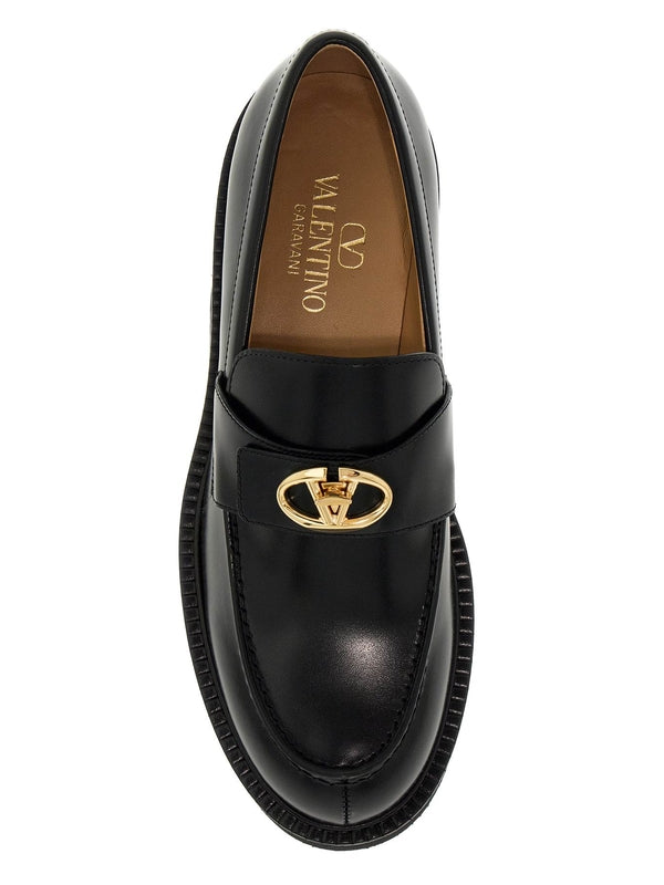 V Logo Leather Loafers