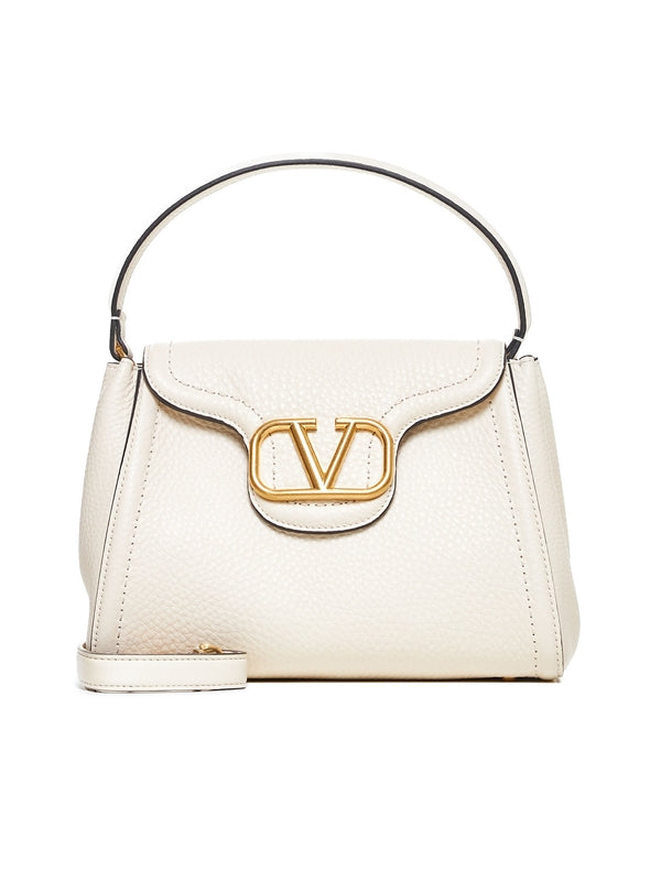 V Logo Leather Shoulder Bag