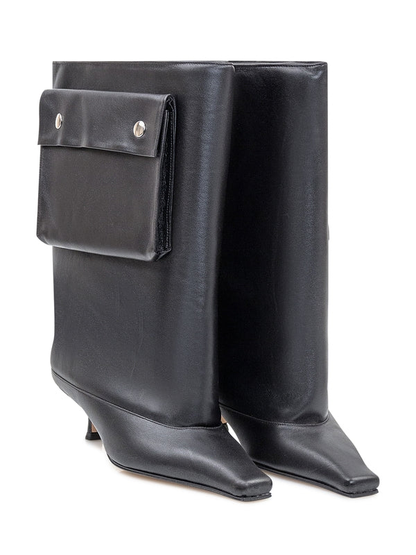 Dana Pocket Detail Kitten Heel Leather Boots