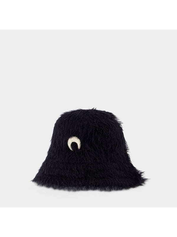 Moon Logo Fake Fur Bucket Hat