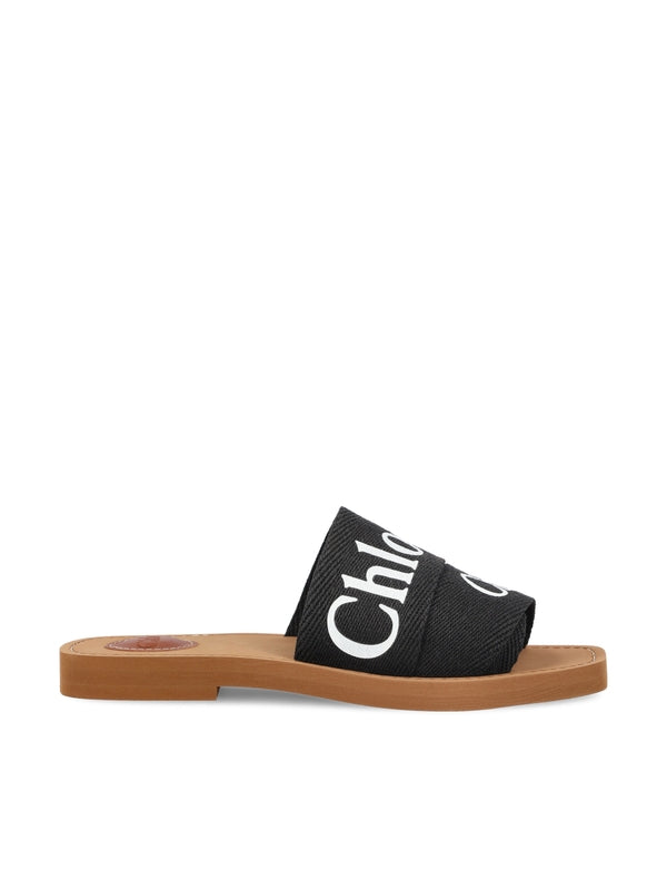 Woody Logo Linen Sandals