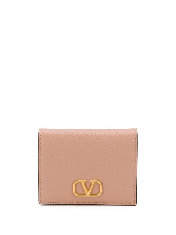 V Logo Leather Wallet