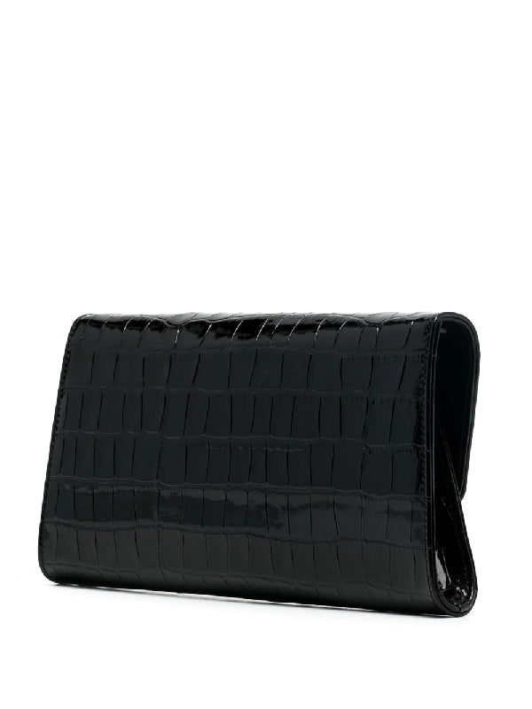 Croc Effect Leather Clutch Bag