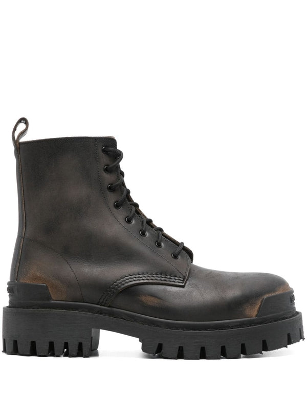 Strike Washing Effect Leather Boots